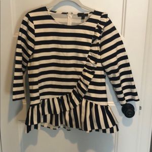 Jcrew navy striped ruffle top